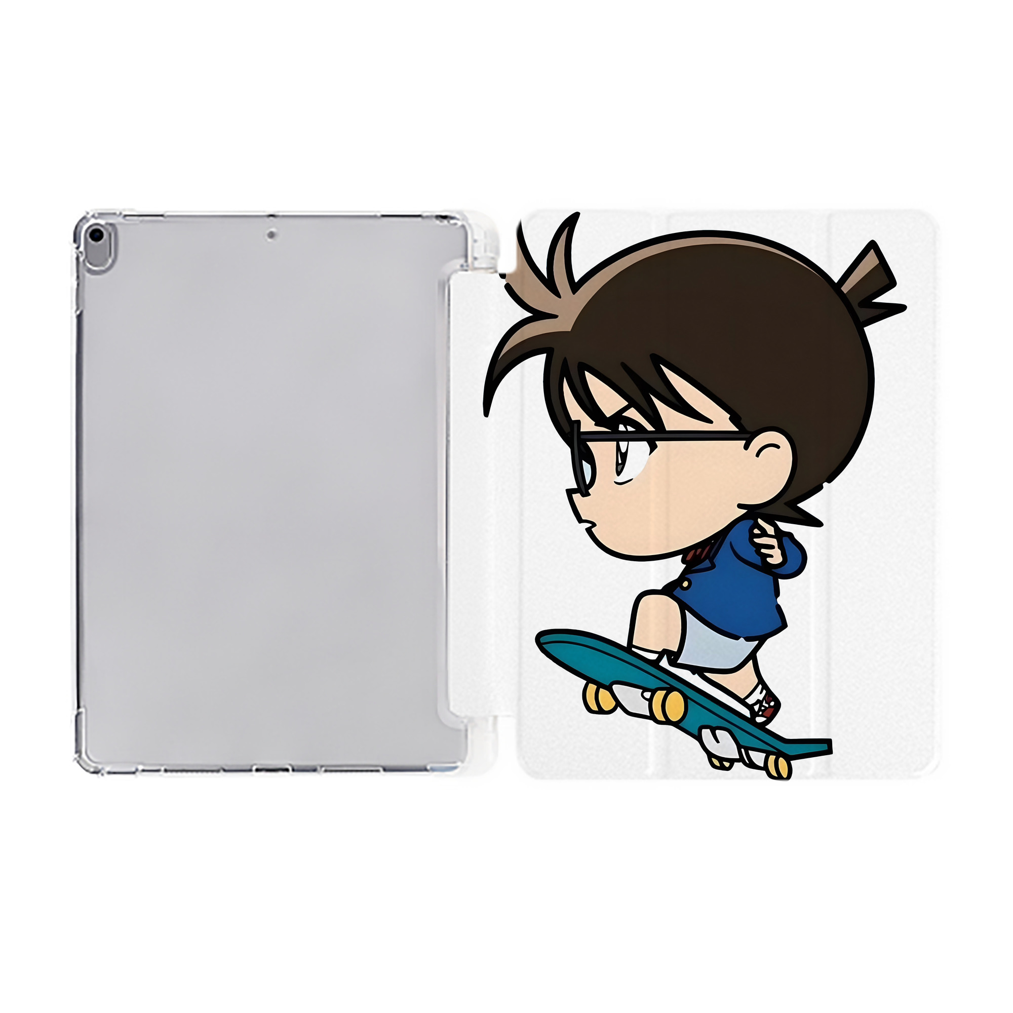 （画像用） 名探偵コナン 江戸川 コナン Detective Conan Conan Edogawa IPad ケース ペン収納付き 三つ折りスタンド PUレザー×シリコン 対応機種9.5/10.5/10.9インチ